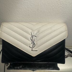 YSL Black and White Envelope Toy Kate Leather crossbody bag